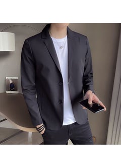 Buy Korean Casual Blazer Men Autumn Solid Simple Jacket Black in Saudi Arabia