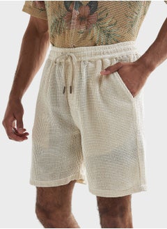 اشتري Textured Drawstring Shorts في الامارات