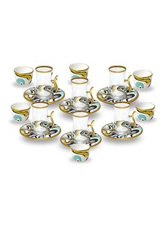 Buy Tea Cawa Set with Saucer Elegant Turkish Estikana Cups for Tea Coffee Set of 18 pcs Made in Turkey - ETS8801 in UAE