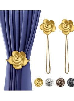 اشتري Magnetic Curtain Ties - 2 Pack Vintage Resin Flower Tiebacks for Drapery, Decorative Holders with Rope for Home, Office & Outdoor Use (Gold) في الامارات