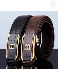 Buy Set of 2 Leather Belts for Men Crocodile Pattern Dress Belt with Automatic Buckle Adjustable Fit for Formal and Casual Wear in UAE