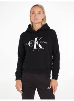 Buy Women's Monogram Hoodie, Cotton, Black in Saudi Arabia