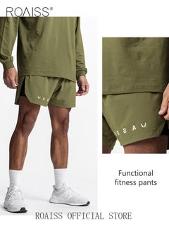 Buy Men Functional Sports Fitness Pants Double Layer Skin Friendly Fabric Breathable Wear Resistant Quick Drying Material Training Pants Lined with Pockets in UAE