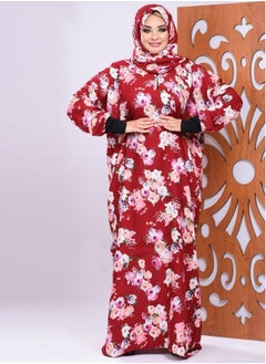 Buy Buttery Cotton Praying Dress With Attached Veil And Inner Belt Decorated  With a Floral Print in Saudi Arabia