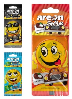 Buy Smile 3 Pcs Hanging Paper Card Air Freshener, Coconut, Black Crystal, Fresh Air in UAE