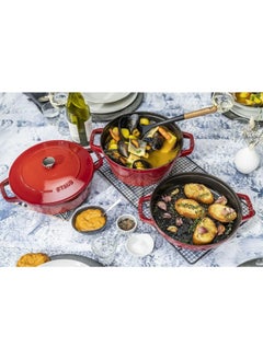 اشتري Staub Stackable 3 Pieces Set 24Cm Cherry Cast Iron Material Matte Black Inner Enamel Lid With Aroma Rain Structure For All Hob Types Incl Induction Includes 1 Cocotte 1 Braiser 1 Skillet في الامارات