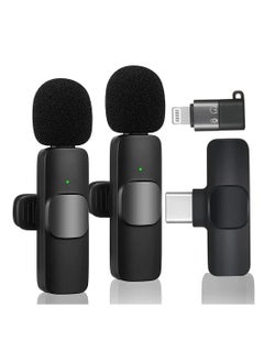 اشتري 2in1 Bluetooths Mic K9 Wireless Collar Microphone Dual Lapel Lavalier Mic for Noise Reduction Vlogging Interview Live Streaming YouTube Video Broadcast With 2 Mic Receiver for iPhone and Android في الامارات