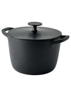 Buy Pot With Lid Enamelled Cast Iron Matt And Black 5 L in Saudi Arabia