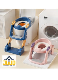 Buy Juud 2 in 1 Foldable Kids Potty Training Seat with Ladder Step Stool Comfortable Non-Slip Kids Toilet Seat for Boys Girls Adjustable 3 Step Toddler Toilet Seat with Handle and Anti-Slip Pads in UAE