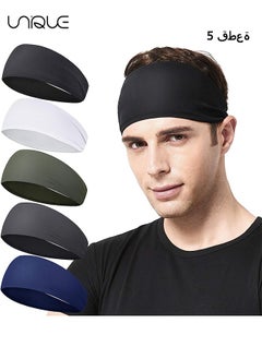 اشتري 5 Pack, Mens Running Headband, Mens Sweatband Sports Headband for Running, Cycling, Basketball, Yoga, Fitness Workout Stretchy Unisex Hairband في الامارات