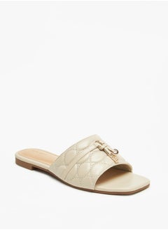 Buy Textured Slip-On Sandals with Metal Accent in UAE