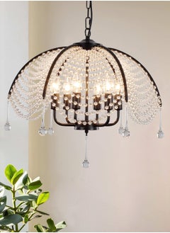 Buy Crystal Chandelier, 6-Light Tassel Umbrella Shaped Retro Crystal Chandeliers, Modern Crystal Ceiling Light Fixture for Kitchen Dining Living Room Bedroom Foyer, Black Painted/E14 in UAE