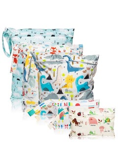 Buy 5 Pcs Waterproof Reusable Wet Bag Diaper Baby Cloth Diaper Wet Dry Bags With 2 Zippered Pockets Travel Beach Pool Bag With Polar Bear Dinosaur Animal Alphabet Crocodile Pattern (3 Sizes) in UAE