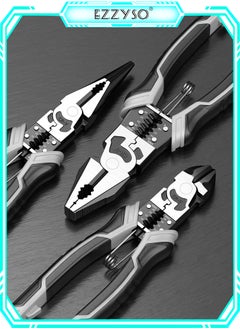 Buy Multi-Function 3Pcs Wire Pliers Set, Premium CR-V Construction, Including 9 Inch Cutting Pliers, 9 Inch Pointed-Nose Pliers and 8 Inch Diagonal Nose Pliers, Professional Hand Tool for Cutting, Crimping Stripping, Gripping and Coiling in Saudi Arabia