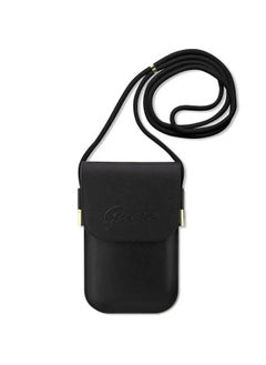 Buy Saffiano Phone Bag Wallet with Embossed Logo, Adjustable Padded Shoulder Strap, Lightweight & Easy to Carry - Black in UAE