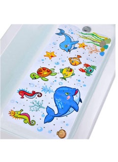 اشتري Baby Bath Mat for Tub for Kids, 40 X 16 Inch Extra Long Kids Bathtub Mat Non Slip, Cartoon Patterned Bath Tub Shower Mat Anti Slip with Suction Cups & Drain Holes, Machine Washable, Whale في الامارات