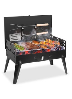 Buy Portable Charcoal Grill, Outdoor Small BBQ Grill with Barbecue Accessories, Folding Camping Grill for Outdoor Cooking Travel, for 3 to 5 People in UAE