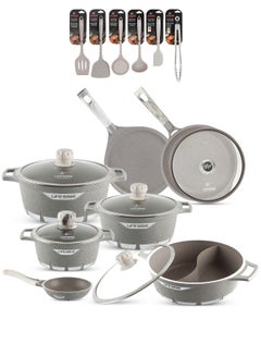 Buy Cookware Set 18 Pcs - Cooking Pots and Pans set Aluminum, Granite Non Stick Coating PFOA FREE include Casseroles, Fry Pan, Crepe Pan, Hot Pot, Kitchen Utensils in UAE