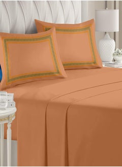 Buy Luxurious Embroidered 400 Thread Count 100 Percent Cotton Fitted Sheet Set Of 3 Fitted Sheetx1 And Pillow Casesx2 in Saudi Arabia