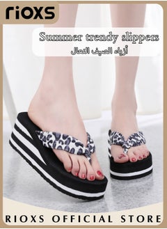 Buy Women's Leopard Wedge Flip-Flops Casual High Platform Non-Slip Sandals For Indoor Or Outdoor Use in UAE