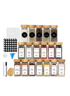 اشتري MahMir 24 Pcs Spice Jars with Labels 4oz Glass Spice Jars with Bamboo Lids 120 Labels Stickers, Shaker Lids, Collapsible Funnel, 2 Pens Seasoning Storage Bottles for Spice Rack, Cabinet Drawer في الامارات