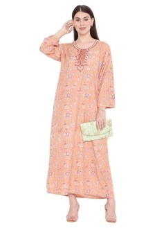 Buy UNIQUE NECK THREAD EMBROIDERY LONG FULL SLEEVES PRINTED ARABIC KAFTAN JALABIYA DRESS in Saudi Arabia