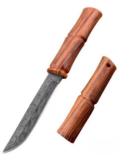 اشتري Stainless Steel Bamboo Outdoor Kitchen Knife Portable Camping Handle Knife في السعودية