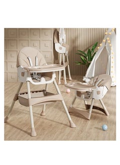 Buy Baby High Chair, Folding Recline Feeding Seat Height Adjustable Child Feeding Chair, Multifunctional Baby Dining Chair with Removable Double Compartment Plate(Khaki) in UAE