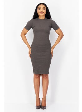 Buy Women Ribbed Midi Casual Dress, Charcoal Marl in UAE