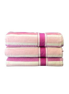 Buy White Roes Premium Quality Pink Beach Towel Stripes Cotton Beach Towels - Luxuriously Soft, Fast Drying, and Exceptionally Absorbent (3 Pic Set - 70x140 cm) in Saudi Arabia