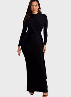 Buy Waterfall Trim High Neck Dress in UAE