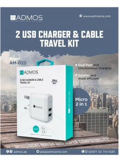 Buy Admos 2-in-1 2 USB Charger and Cable Travel Kit Micro AM-025 in Saudi Arabia