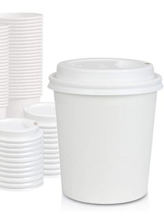 Buy [50 Cups] 8 oz. White Paper Cups With Lid - Small Disposable Espresso, Qahwa, Bathroom, Mouthwash Cups in UAE