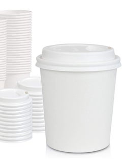 Buy [50 Cups] 8 oz. White Paper Cups With Lid - Small Disposable Espresso, Qahwa, Bathroom, Mouthwash Cups in UAE