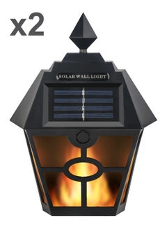 Buy （Two packs）Simulate flame effect-Solar Wall Lights Outdoor, LED Fence Lights, Waterproof Outdoor Lighting for Deck, Fence, Patio, Front Door, Stair, Landscape, Yard and Driveway Path, Warm light in UAE