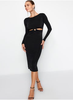 Buy Black Fitted Knitted Window/Cut Out Detailed Detailed Dress TPRAW24EL00061 in Egypt