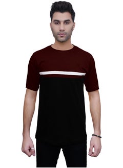 Buy Mens T Shirt 100% Combed Cotton Contrast Panelled Soft Comfortable Wine T Shirt Top & Tees For Mens in UAE