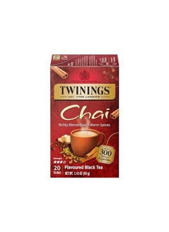 Buy Twinings Chai Individually Wrapped Black Tea Bags, Sweet, Savoury Spices, Caffeinated, 20 Count (Pack of 6) in UAE