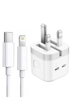 اشتري 3 Pin Dual Port 35W USB-C Power Adapter With Cable for iPhone 14 / iPhone 14 Pro max 13 pro max 13 /12mini (iPhone USB-C Power Adapter) في الامارات