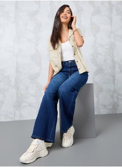 Buy High Rise Wide Leg Jeans with Pockets in Saudi Arabia