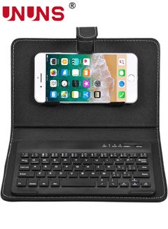 اشتري Wireless Bluetooth Keyboard For Phone,Portable Foldable Bluetooth Keyboard With Leather Protective Case For Width Of 6-9.5cm Bluetooth Smart Phones,Detachable With Kickstand,Black في الامارات