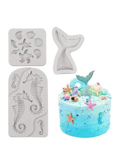 Buy Mermaid Theme Cake Fondant Mold, Seahorse Seashell Starfish Mermaid Tail Silicone Mold for Under The Sea Cake Decoration, Chocolate, Candy, Polymer Clay, Cupcake Decor, Sugar Craft in UAE