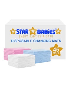 اشتري Star Babies  Disposable Changing Mats - 45 x 60cm - Large Pack of 45 - Blue/Pink/White-Rainbow في الامارات