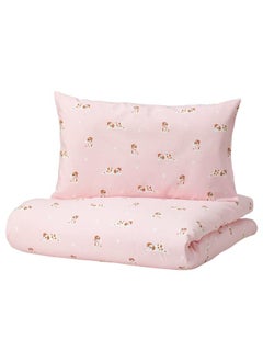 اشتري Duvet Cover 1 Pillowcase For Cot Puppy Pattern Pink 110X125 35X55 Cm في السعودية