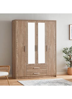 اشتري Curvy 4-Door 2-Drawer Wardrobe With 2 Mirrors 56x208.5x191 cm في الامارات