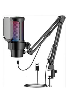 Buy Gaming PC USB Microphone Podcast Condenser Mic with Boom Arm Pop Filter Mute Button for Streaming Twitch Online Chat RGB Computer Mic for PS4/5 PC Gamer Youtuber in Saudi Arabia