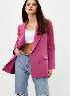 اشتري Pink Regular Lined Double Breasted Closure Woven Blazer Jacket TWOAW21CE0264 في مصر