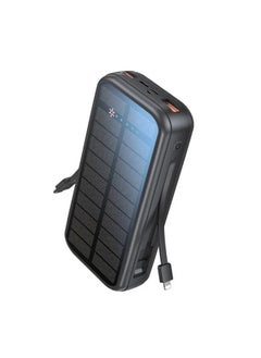 اشتري باور بانك 20000 مللي أمبير PD 20W Solar 2 / نوع بطارية ليثيوم بوليمر / حماية من الجهد الزائد / لوحة شحن بالطاقة الشمسية / حماية من ماس كهربائي / كابلات مدمجة من النوع C و Lightning - أسود في الامارات