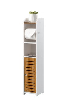 Buy Toilet paper holder, bathroom storage cabinet with bamboo door, PVC material and bamboo material, suitable for any scene, height 30 inches (76 cm),White in UAE