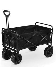 اشتري HEXAR Heavy Duty Shopping Trolley Folding Multi-Functional Portable Utility Wagon Beach Trolley with Storage Basket Outdoor Camping Garden Cart with Adjustable Handle (ALL TERRAIN WIDE WHEELS - BLACK) في الامارات